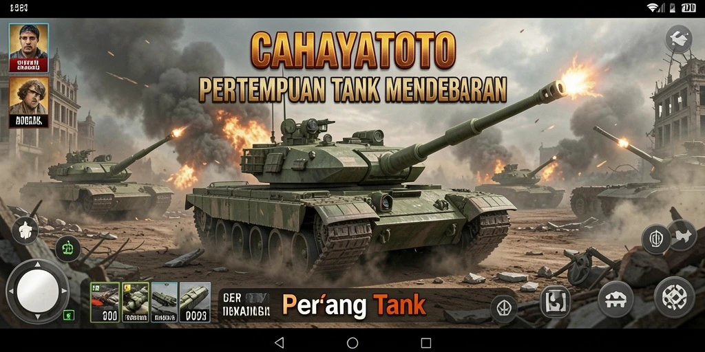 Tampilan antarmuka yang menarik dengan pertempuran tank yang intens.