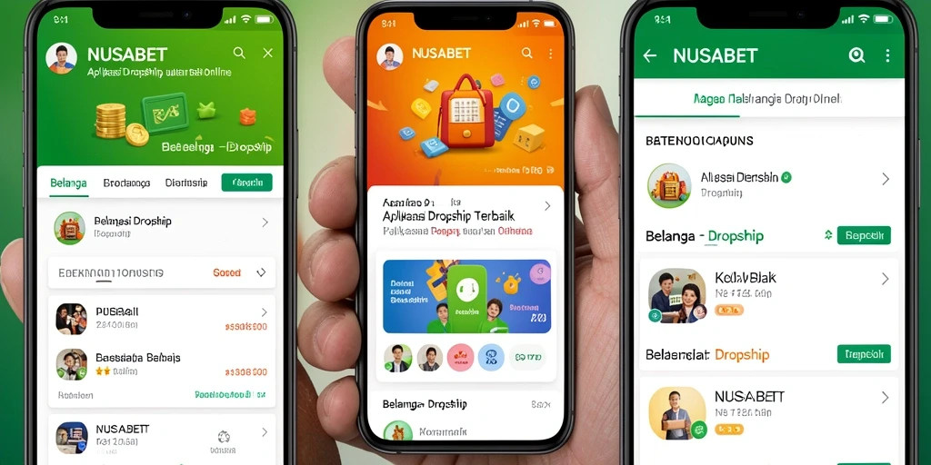 Tampilan antarmuka aplikasi NUSABET dengan fitur Dropship yang lengkap.