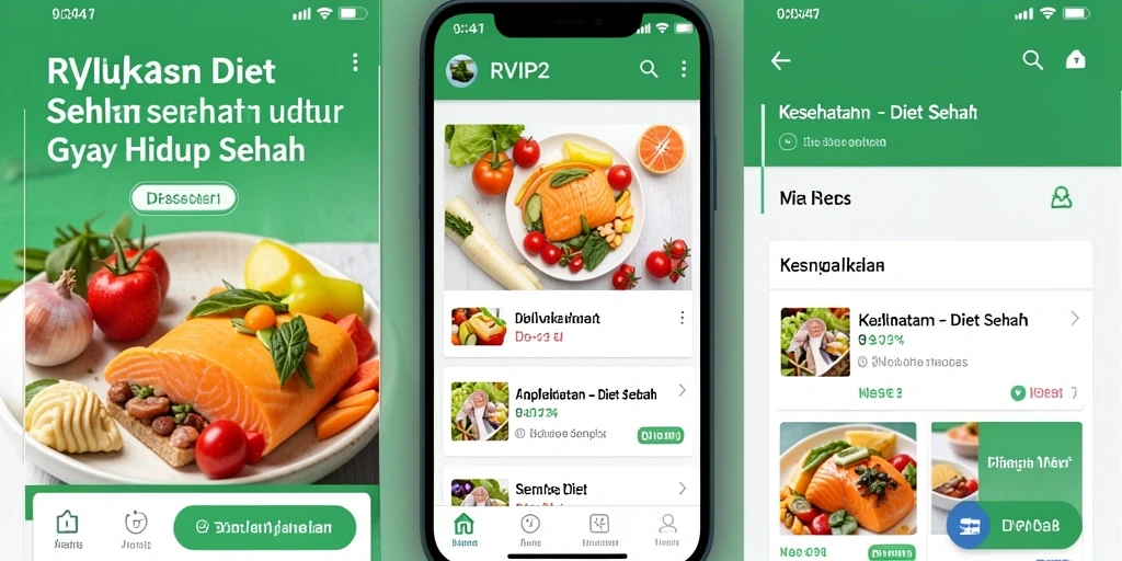 Antarmuka menarik aplikasi RVIP2 untuk Diet Sehat.