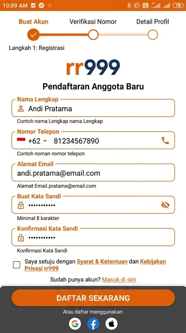 Daftar Akun Baru rr999 untuk Pengguna Android